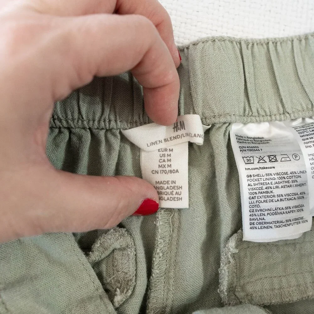 H&M Linen Blend Wide Leg Pants Women’s Medium Sage Green Casual Coastal